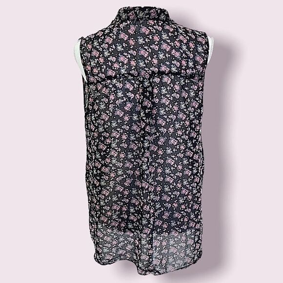 Zenobia Black Floral Sleeveless Button Down Top Sz L - Picture 4 of 7